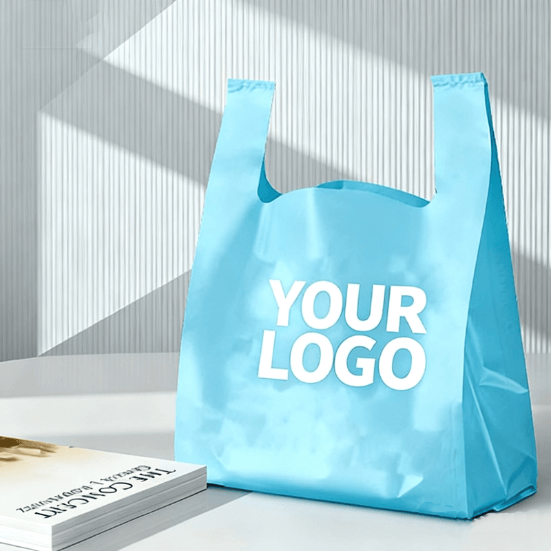blue custom logo plastic carrier handle bag