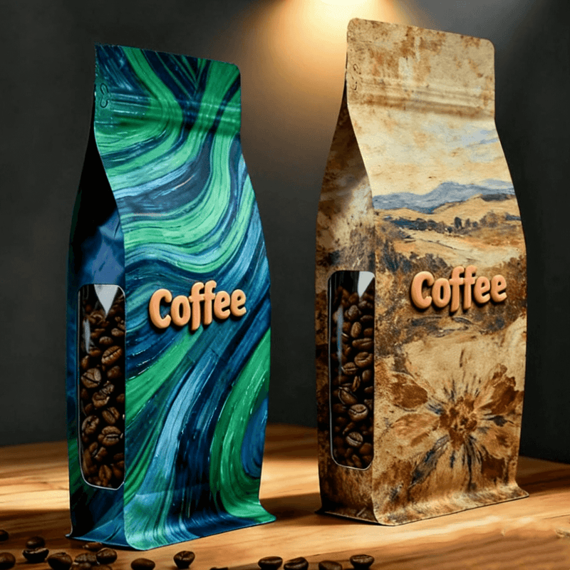 resealable stand up coffee bags with zipper and valve matte finish side view