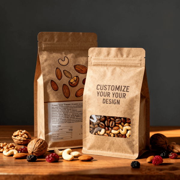 custom printed kraft coffee packaging bag front and back view