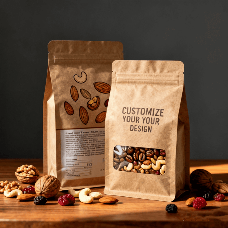 custom printed kraft coffee packaging bag front and back view