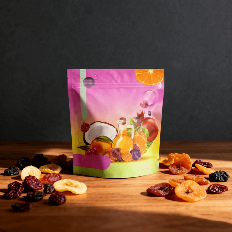 Self standing zipper bag for dried fruit display