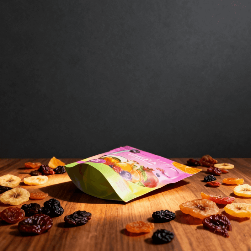 Easy standing zipper bag for dried fruit display