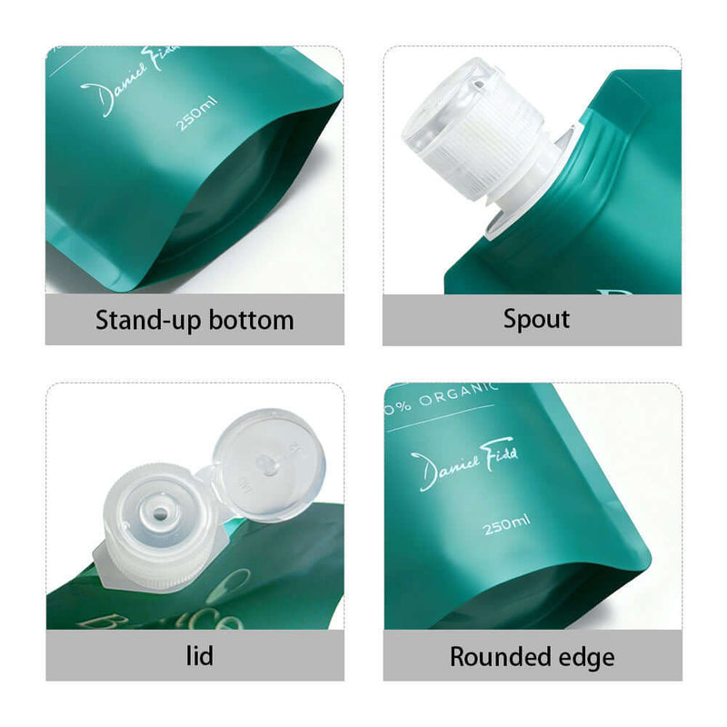 stand up bottom liquid packaging pouch with nozzle