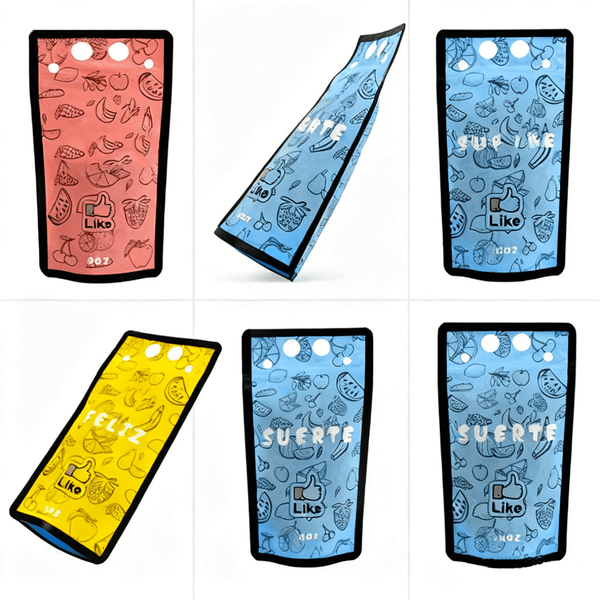 colorful coffee nuts stand up bag with handle retail display view